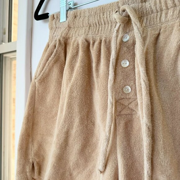 DONNI Terry Shorts Henley Boxer Drawstring Pull On Long Sweat Latte Brown Small - Picture 6 of 6
